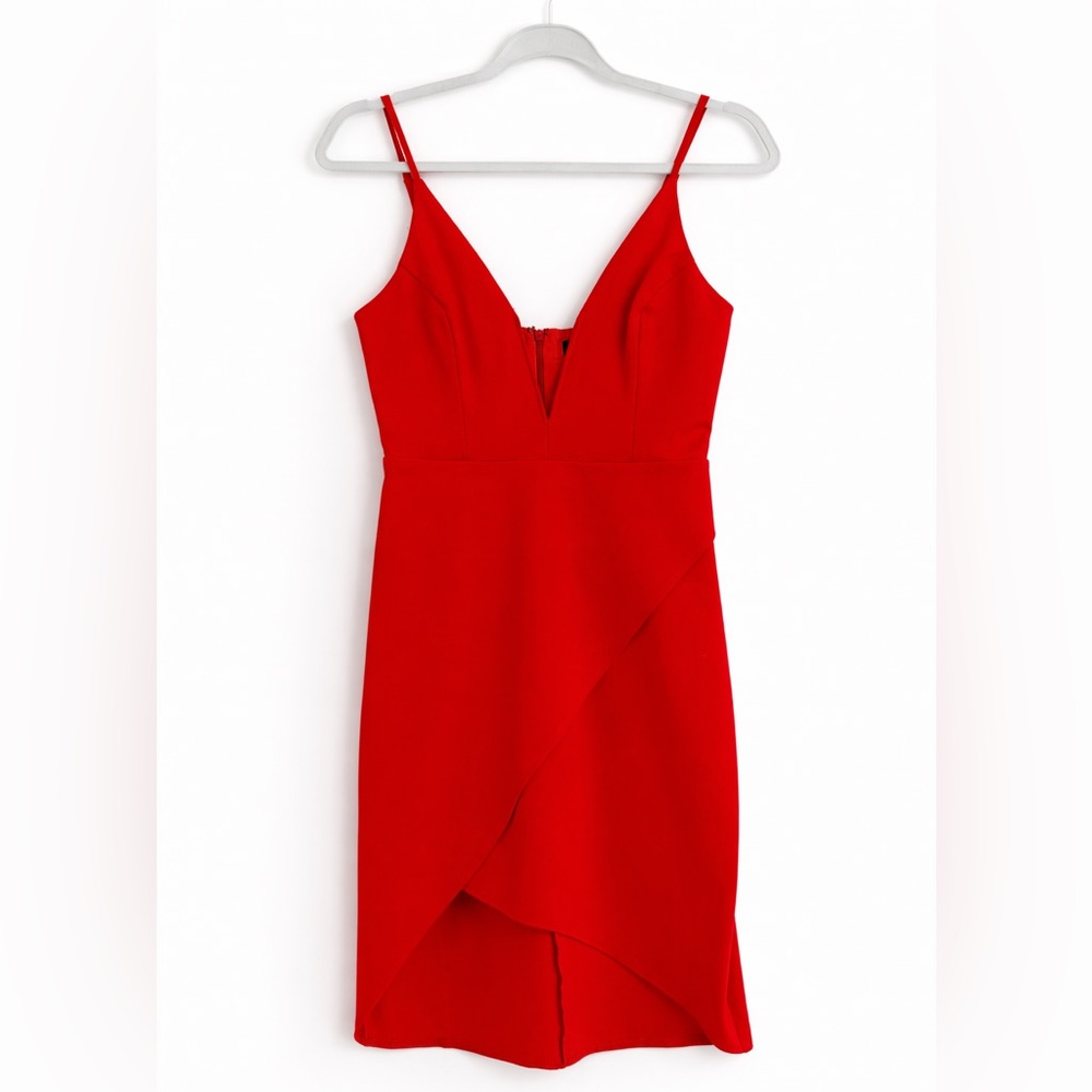 Lulus Red/Orange Wrap Front Midi Dress
